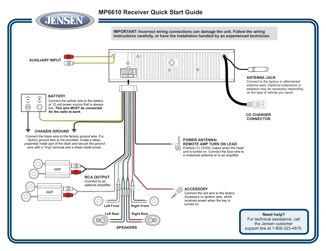 Jensen quick start MP6610 Receiver Quick Start Guide 