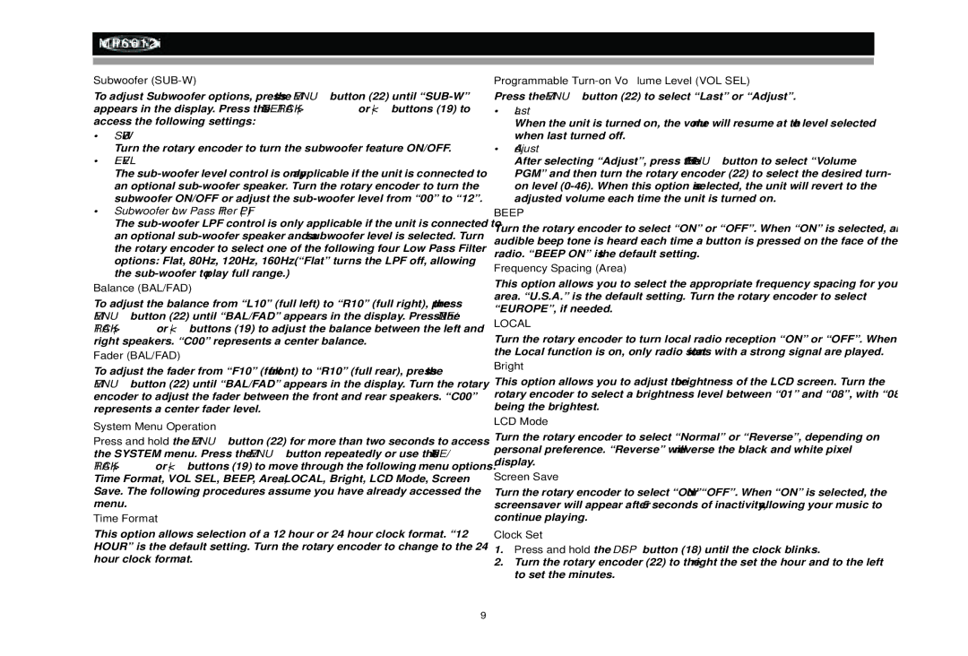 Jensen MP6612i manual System Menu Operation, Clock Set 