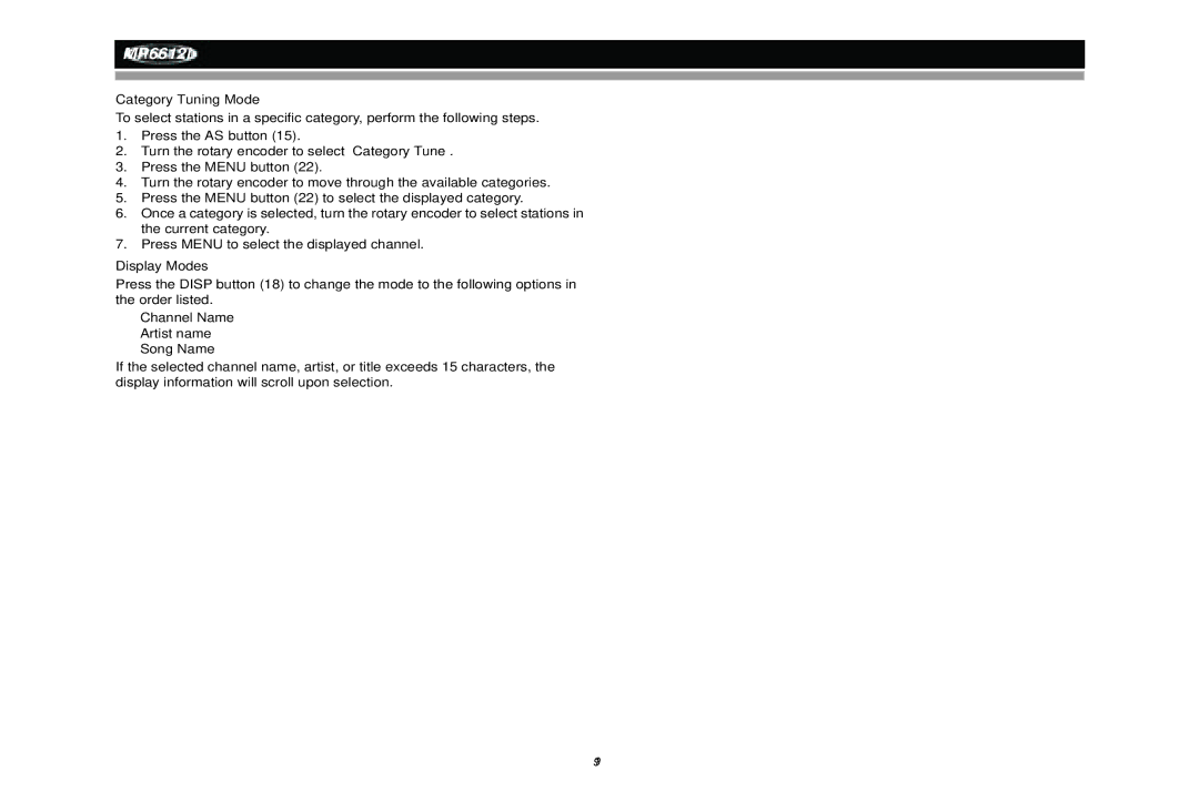 Jensen MP6612i manual Category Tuning Mode, Display Modes 