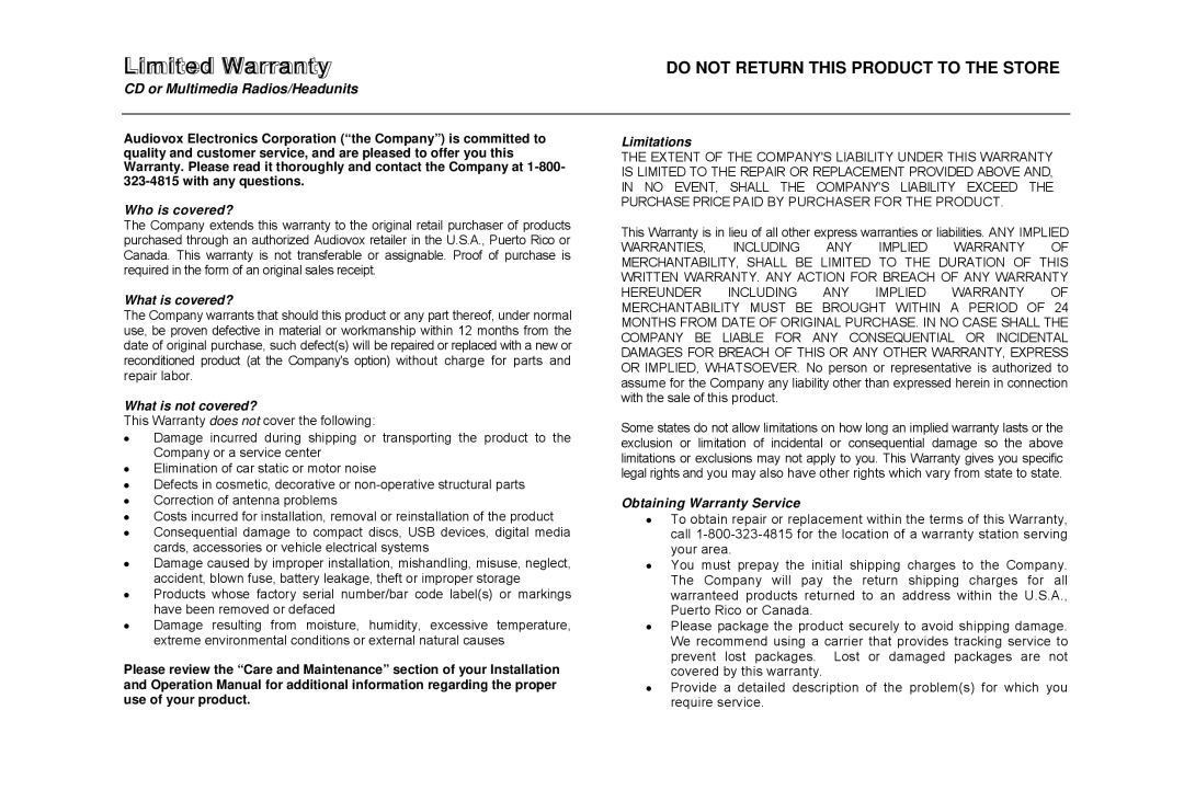 Jensen MP6612i CD or Multimedia Radios/Headunits, Who is covered?, What is covered?, What is not covered?, Limitations 