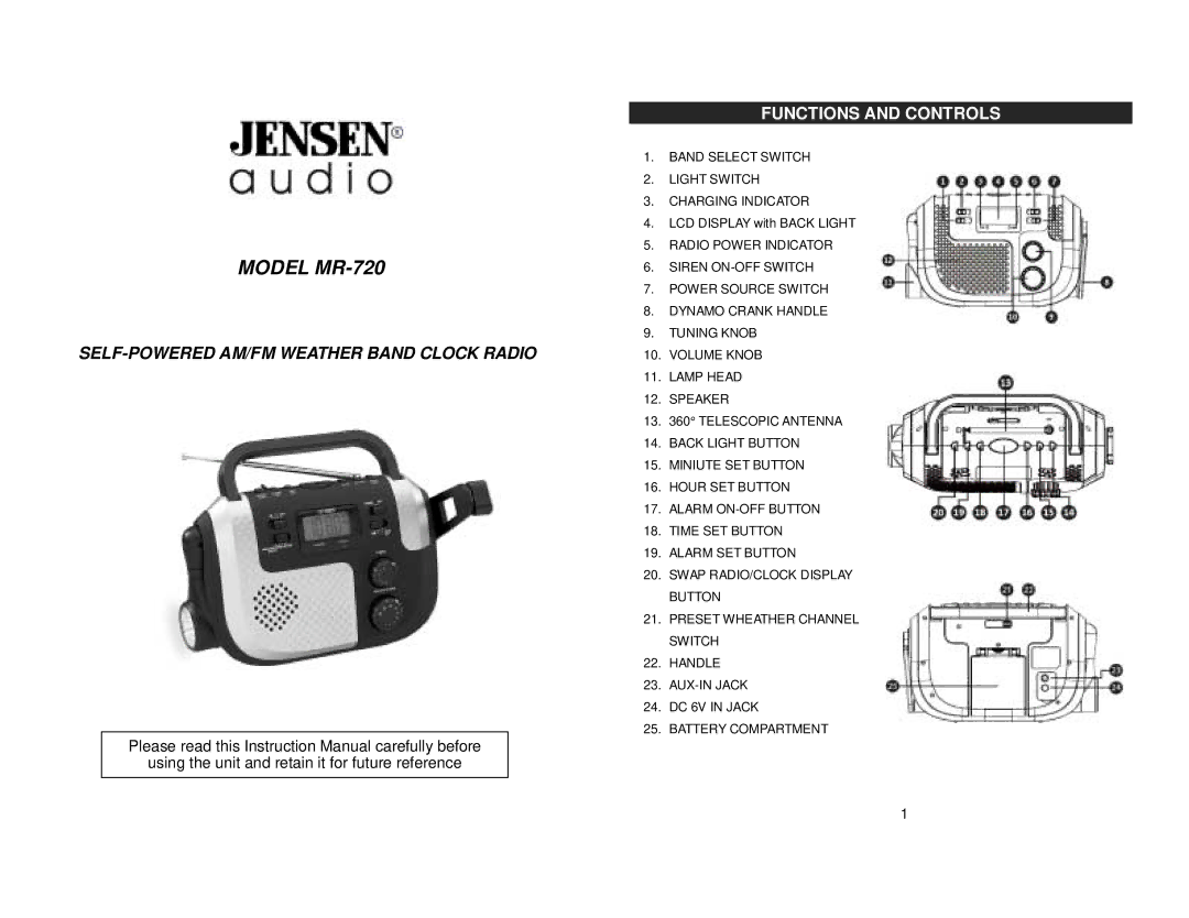 Jensen instruction manual Model MR-720 