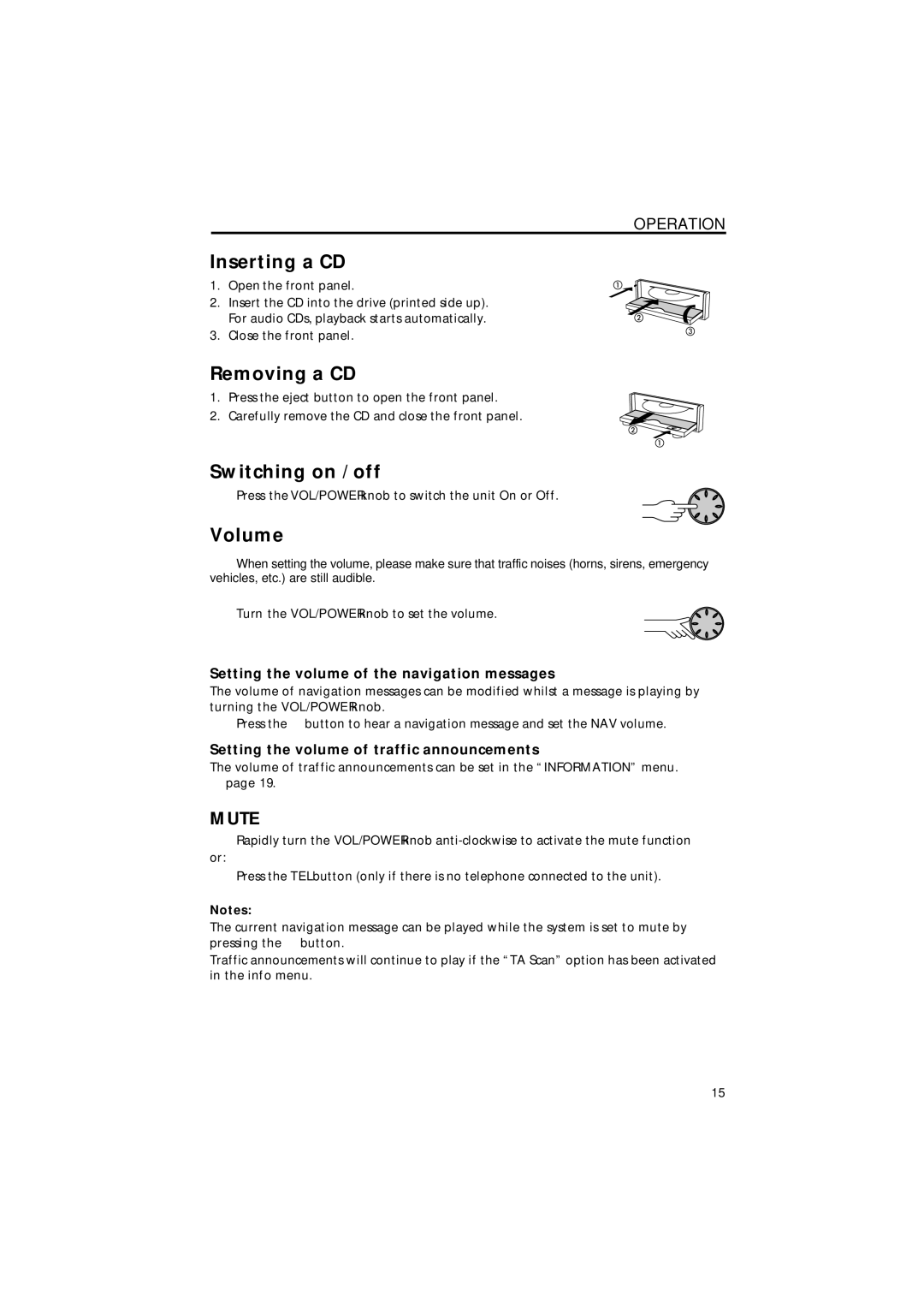 Jensen MS4200RS user manual Inserting a CD, Removing a CD, Switching on / off, Volume 