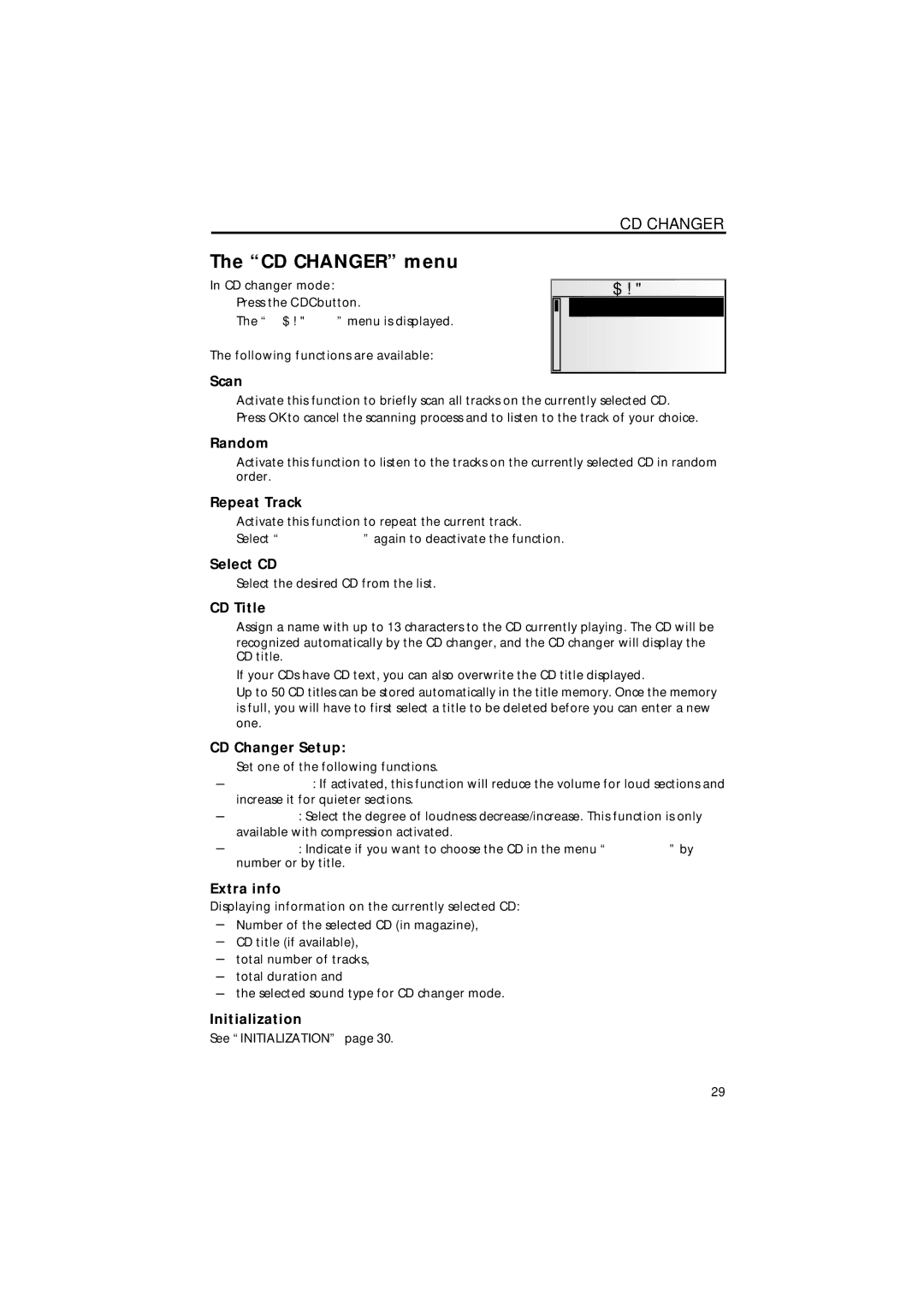 Jensen MS4200RS user manual CD Changer menu, Random Repeat Track Select CD, CD Changer Setup 