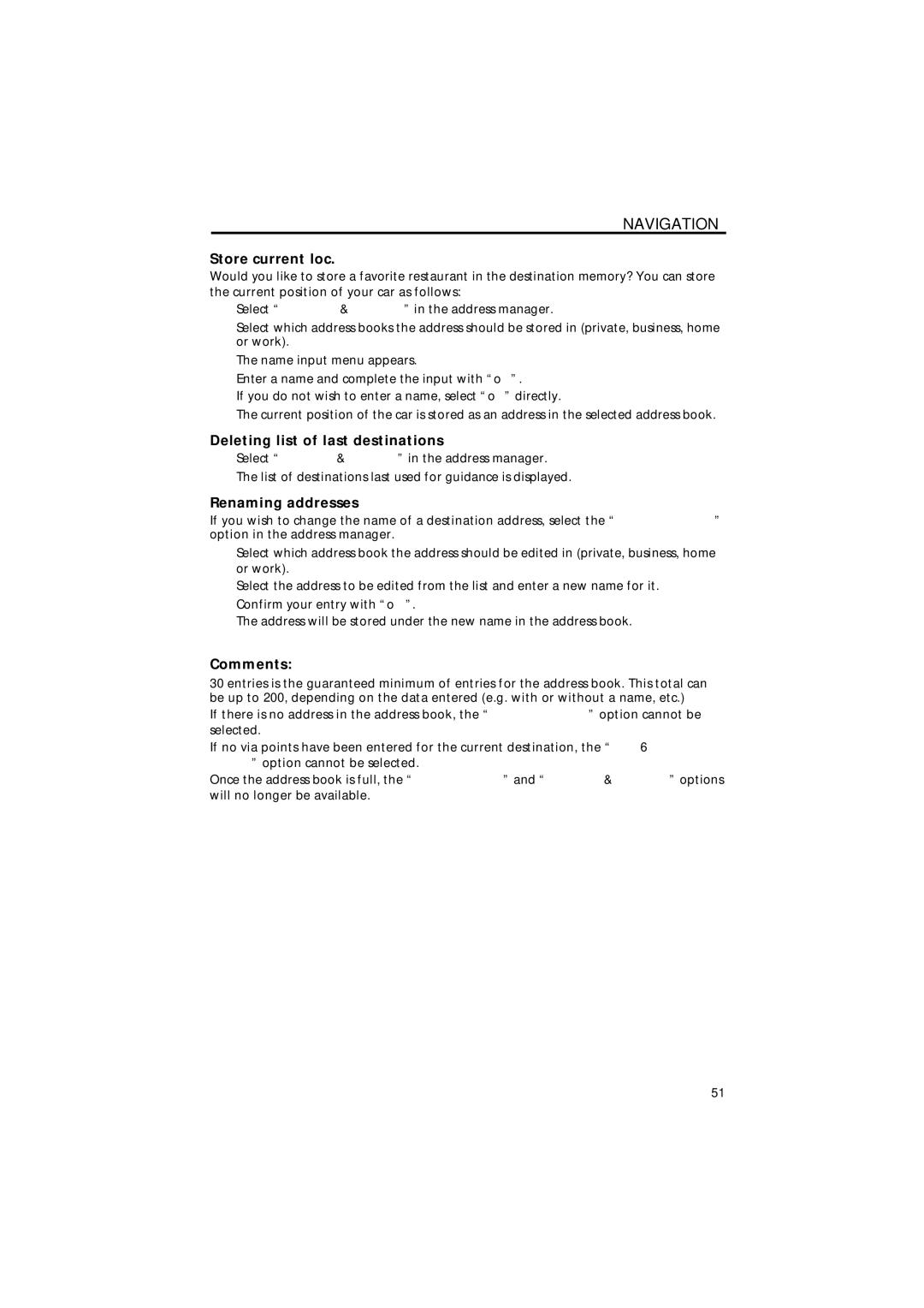 Jensen MS4200RS user manual Store current loc, Deleting list of last destinations, Renaming addresses 