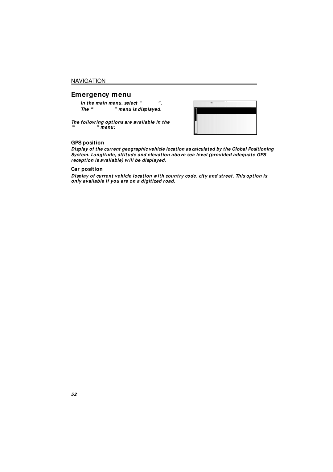 Jensen MS4200RS user manual Emergency menu, GPS position, Car position 