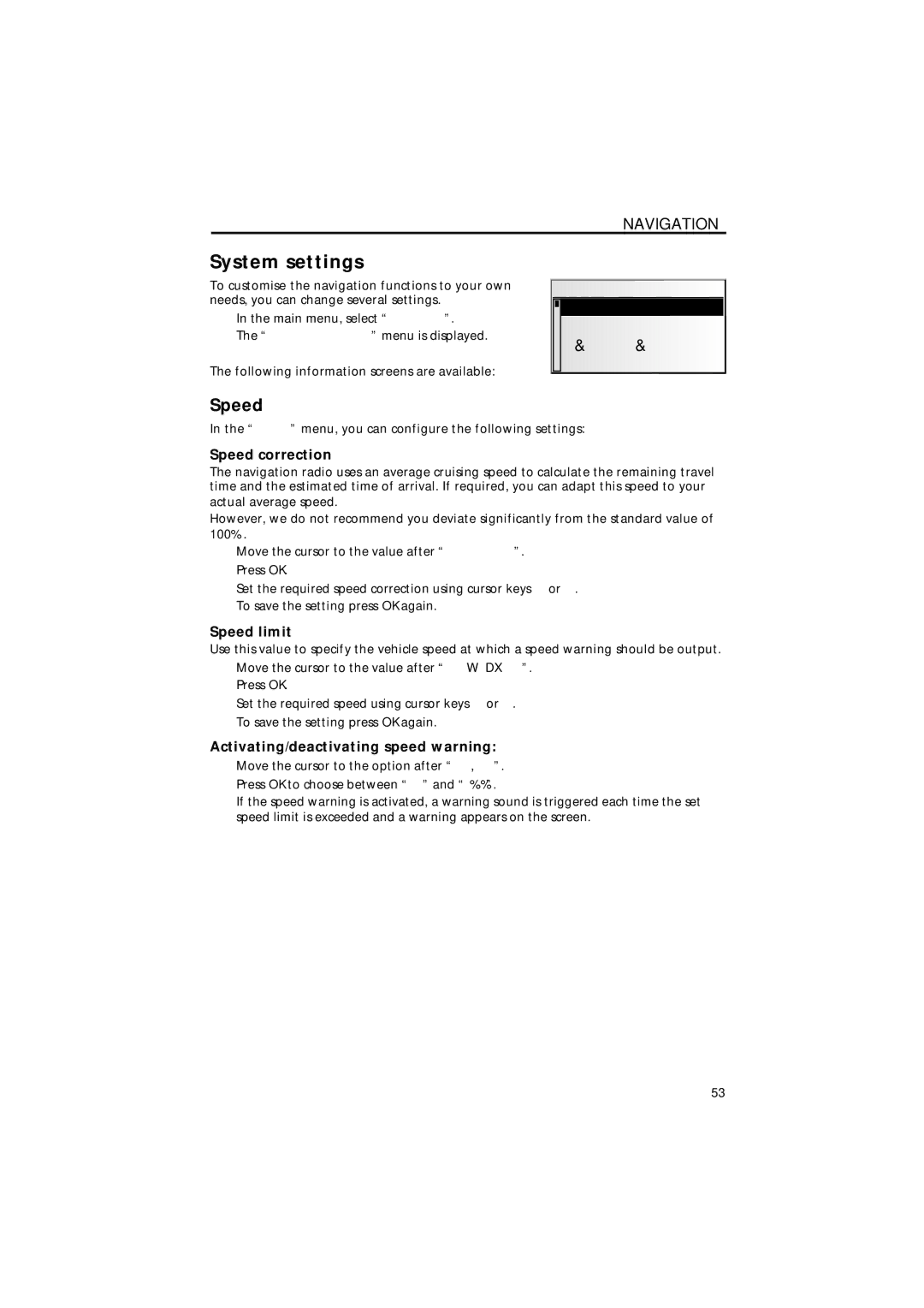 Jensen MS4200RS user manual System settings, Speed, Guidance screen Dyn. route sett. Language 