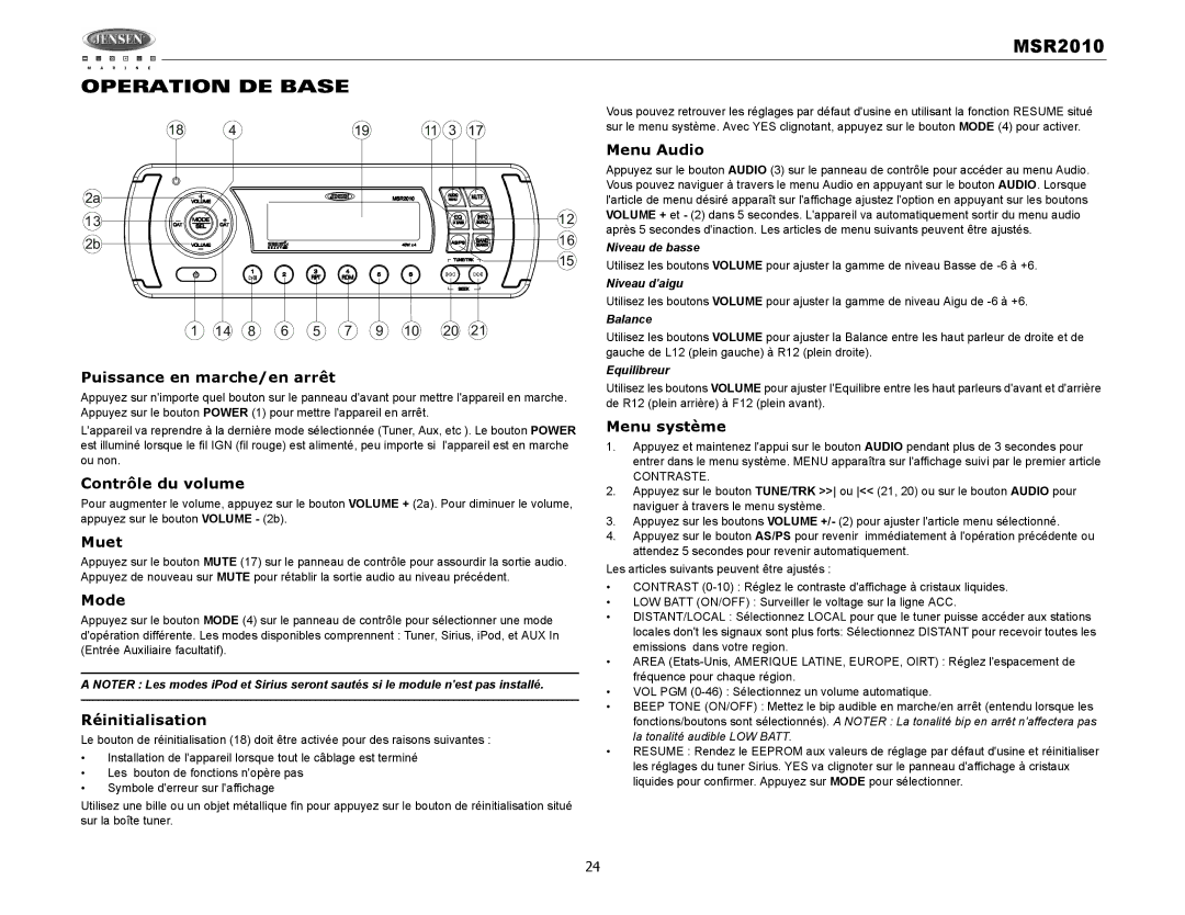 Jensen MSR2010 operation manual Operation DE Base 