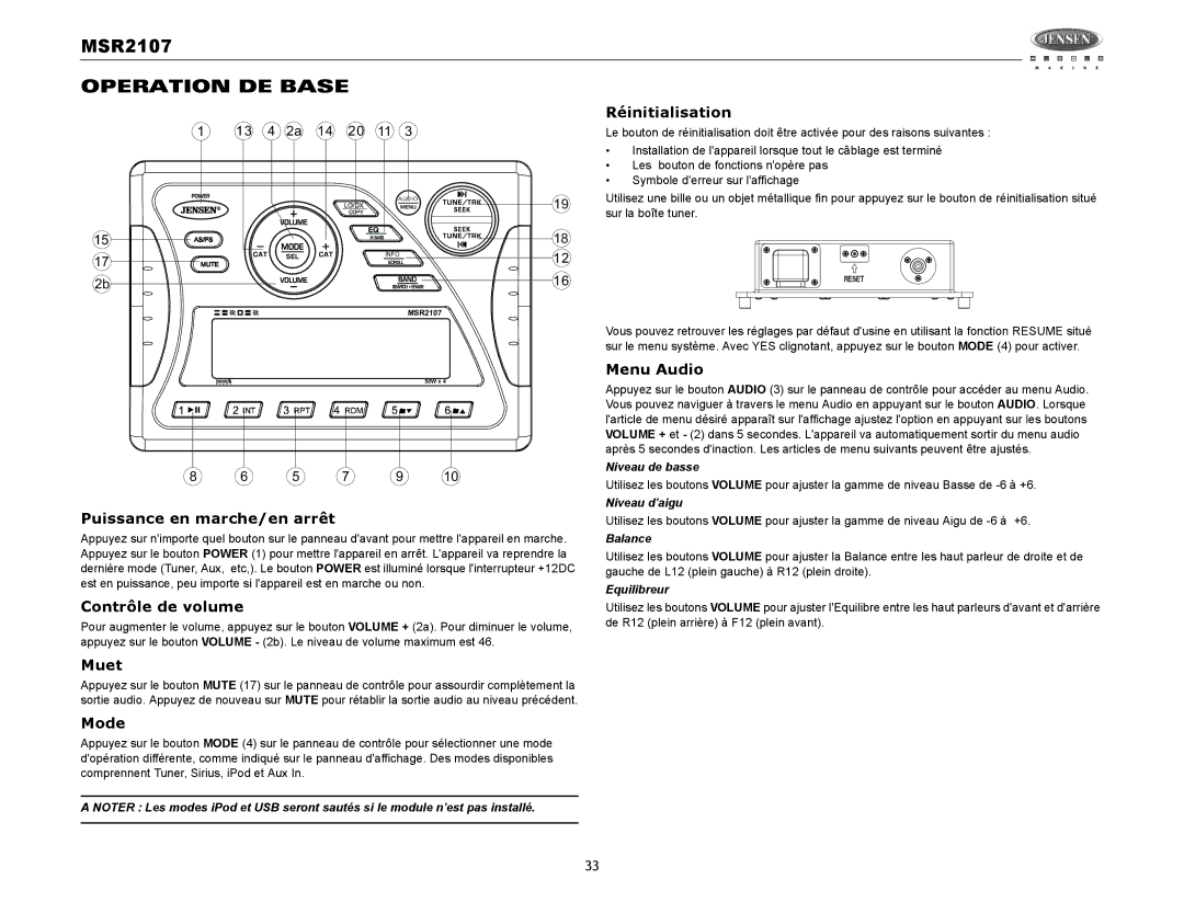 Jensen MSR2107 operation manual Operation DE Base 