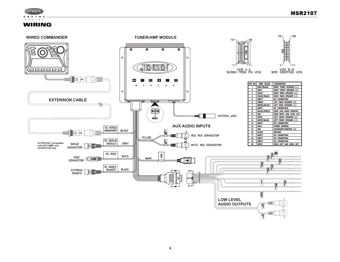 Jensen MSR2107 operation manual Wiring 