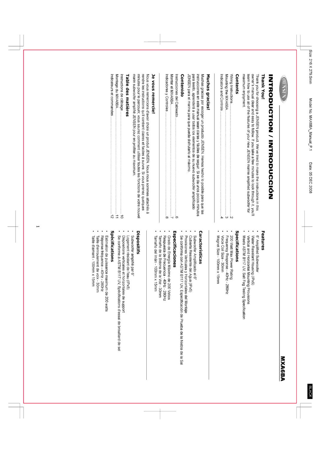 Jensen MXA6BA manual 