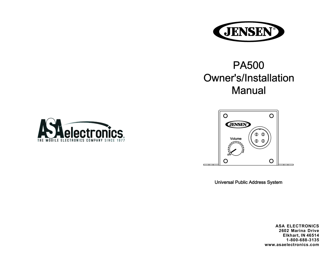 Jensen PA500 manual ASA Electronics 