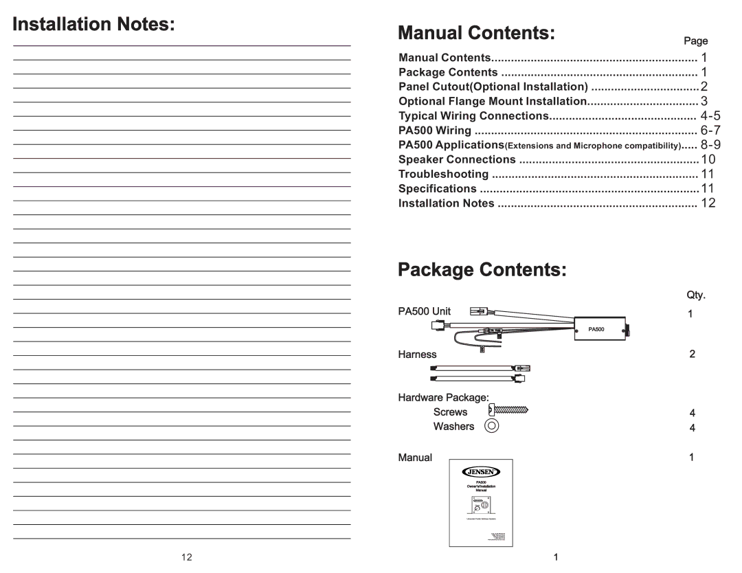 Jensen manual PA500 ApplicationsExtensions and Microphone compatibility 