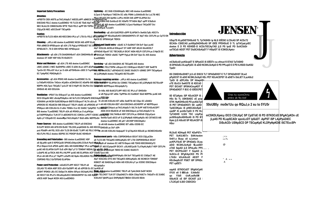 Jensen PS12 user service Introducción, Advertencia, Adentro. Refiera al servicio cualificado personnel 