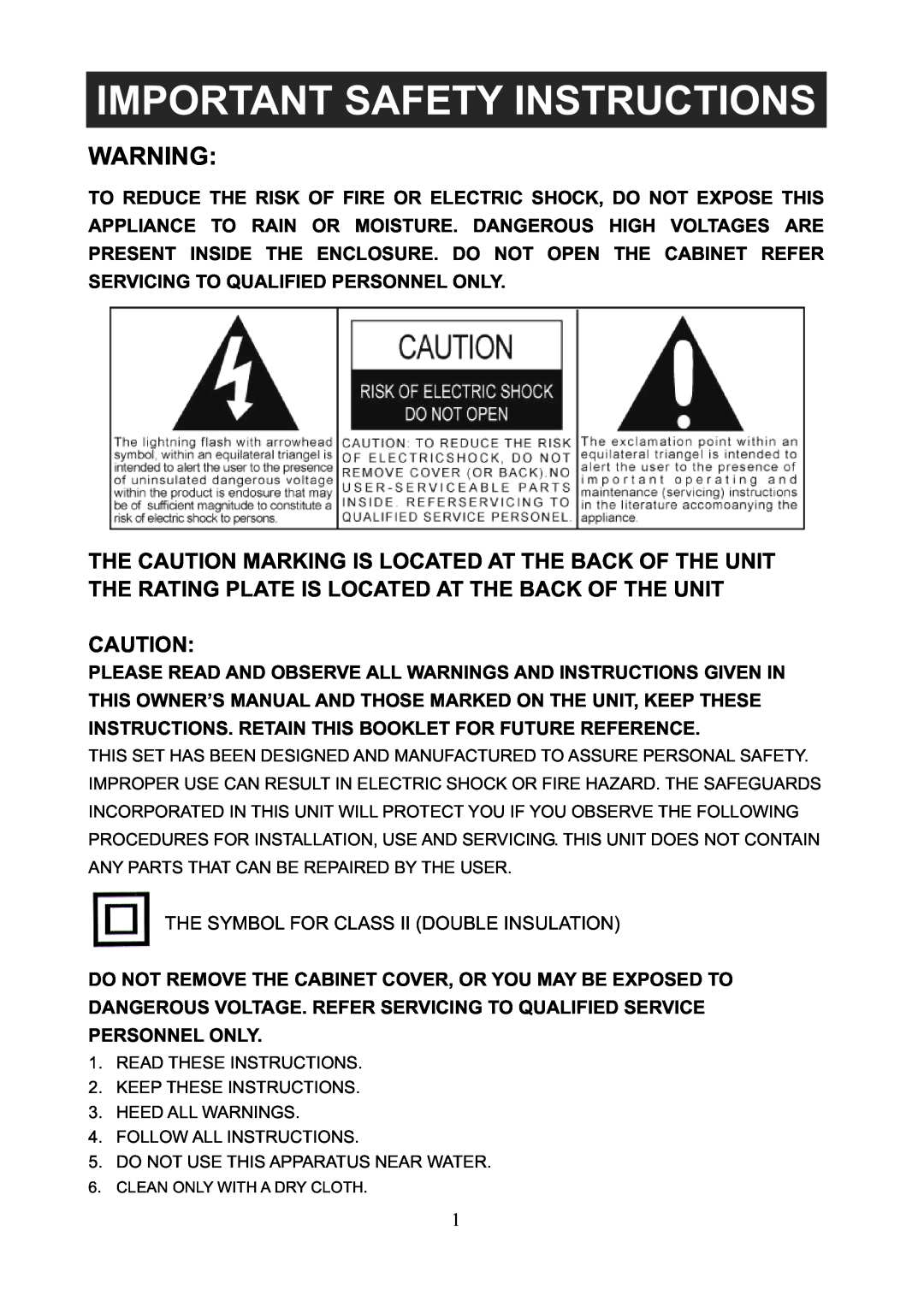 Jensen SB6051 manual Important Safety Instructions 
