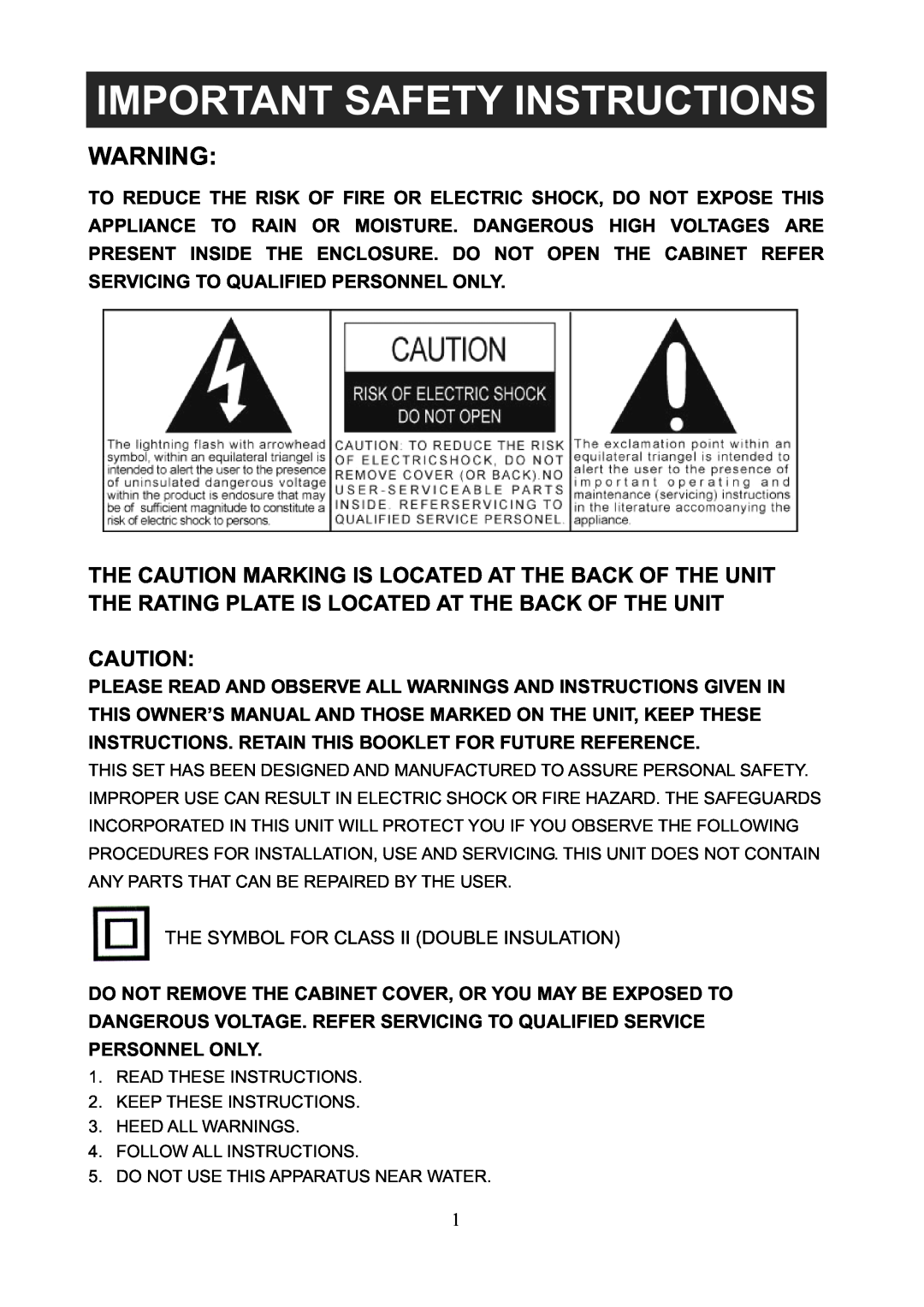 Jensen SB6052 manual Important Safety Instructions 