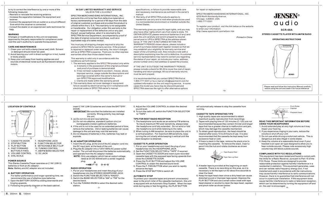 Jensen SCR-68A manual 