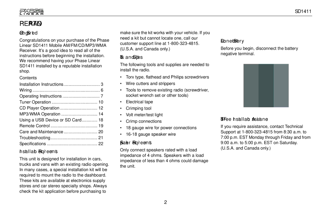 Jensen SD1411 owner manual Preparation 