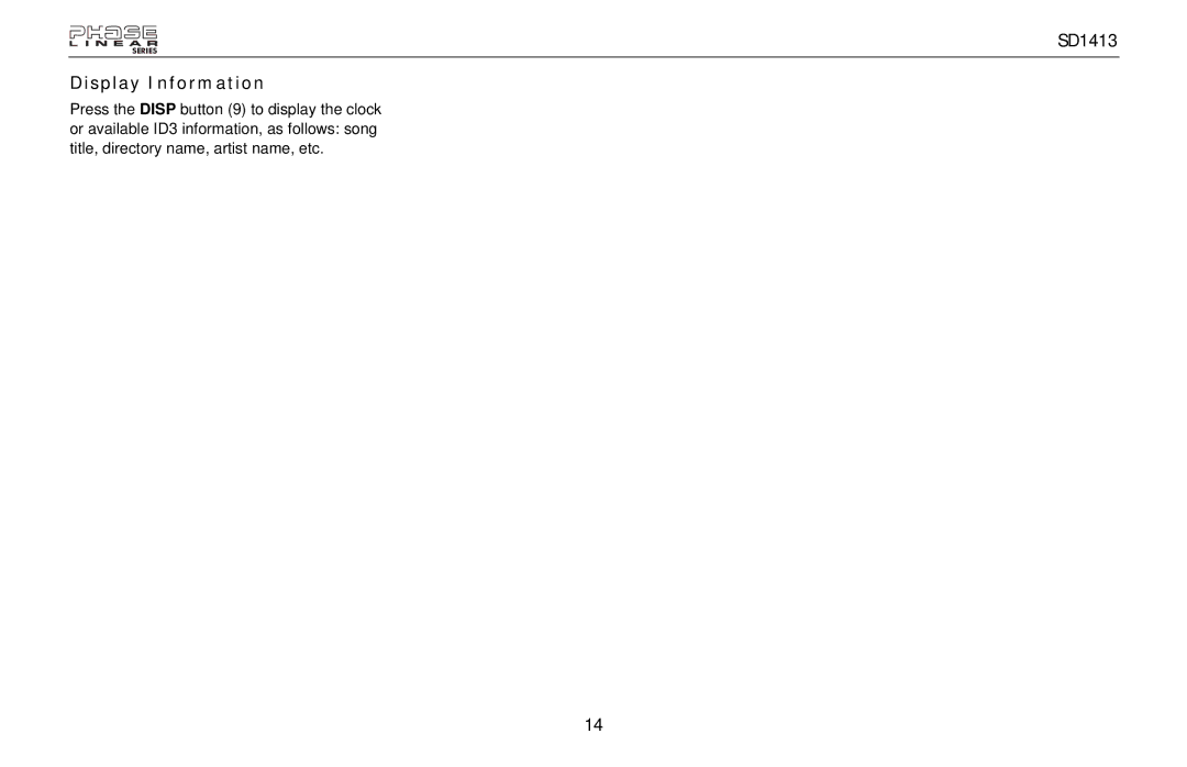 Jensen SD1413 owner manual Display Information 