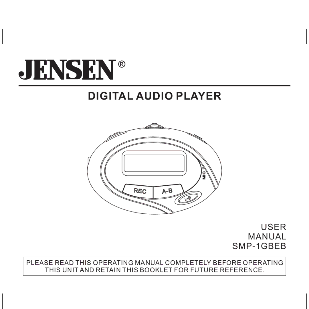 Jensen SMP-xGBEB, SMP-1GBEB user manual Digital Audio Player 