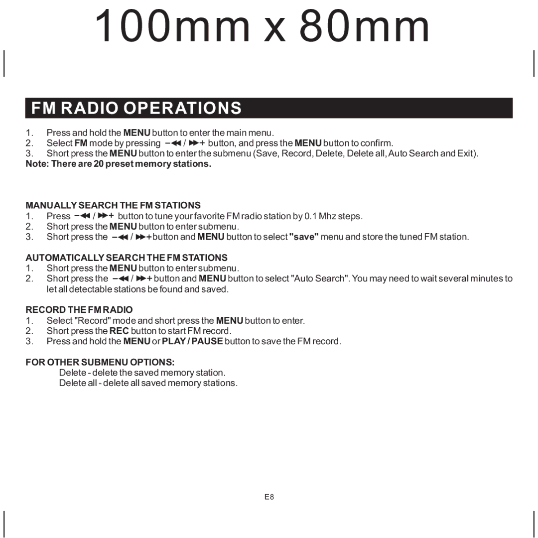 Jensen SMP-xGBEB, SMP-1GBEB FM Radio Operations, Manually Search the FM Stations, Automatically Search the FM Stations 