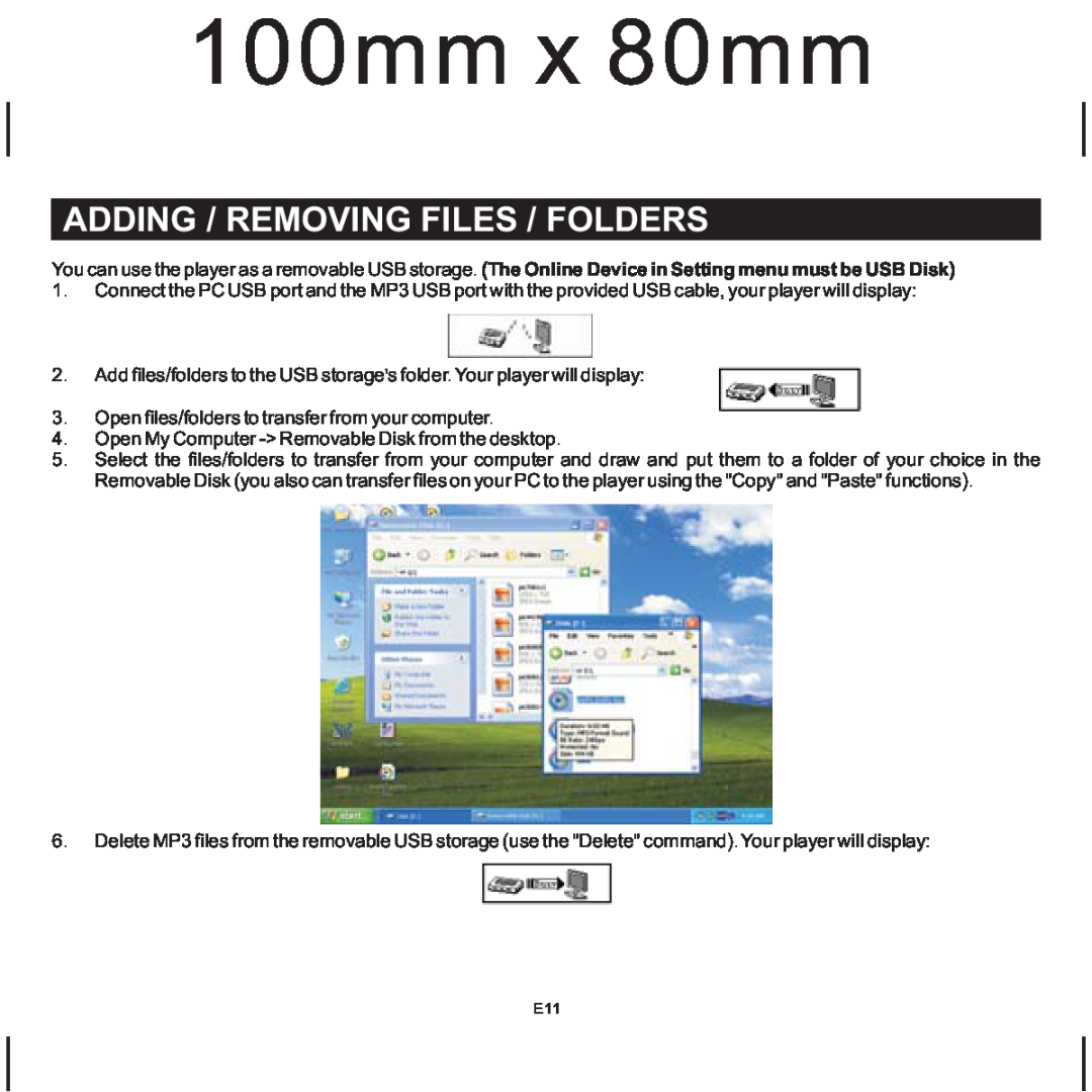 Jensen SMP-1GBEB, SMP-xGBEB user manual Adding / Removing Files / Folders, 100mm x 80mm 