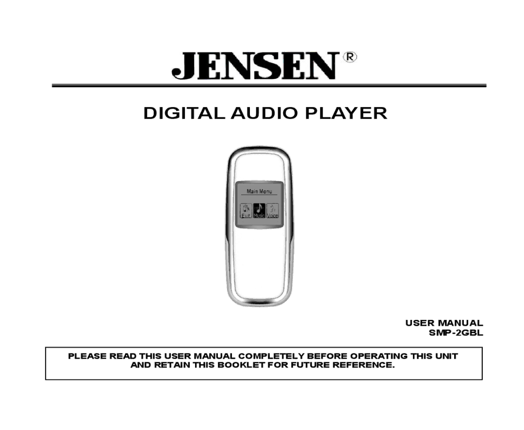 Jensen SMP-2GBL, SMP-xGBL user manual Digital Audio Player 