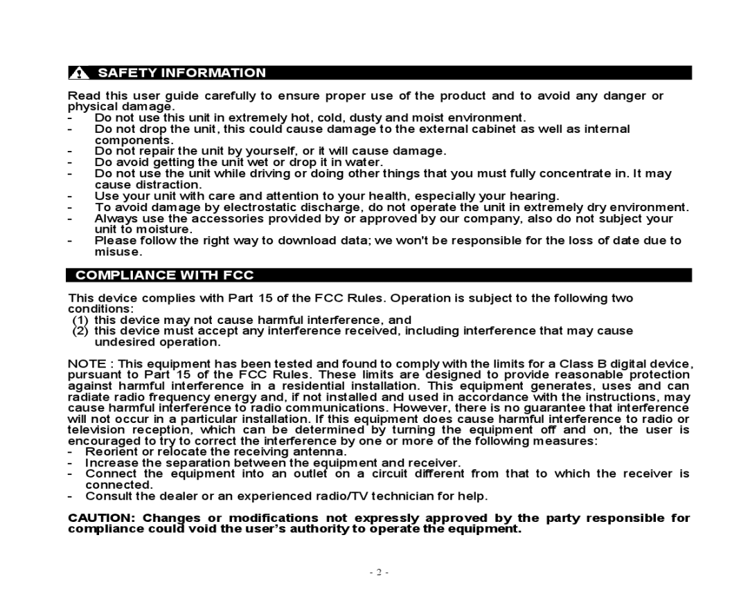 Jensen SMP-2GBL, SMP-xGBL user manual Safety Information, Compliance with FCC 