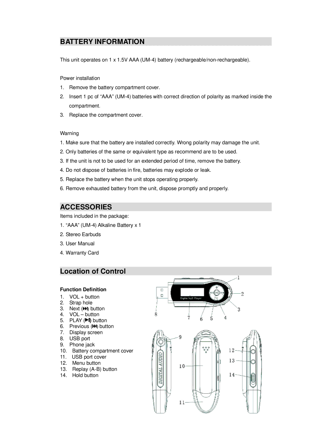 Jensen SMP-xGBUB, SMP-1GBUB user manual Location of Control, Function Definition 