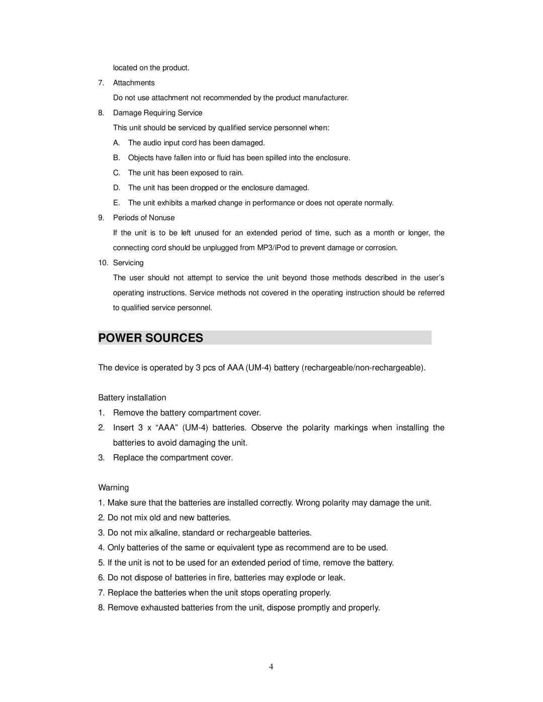 Jensen SMPS-85 user manual Power Sources 