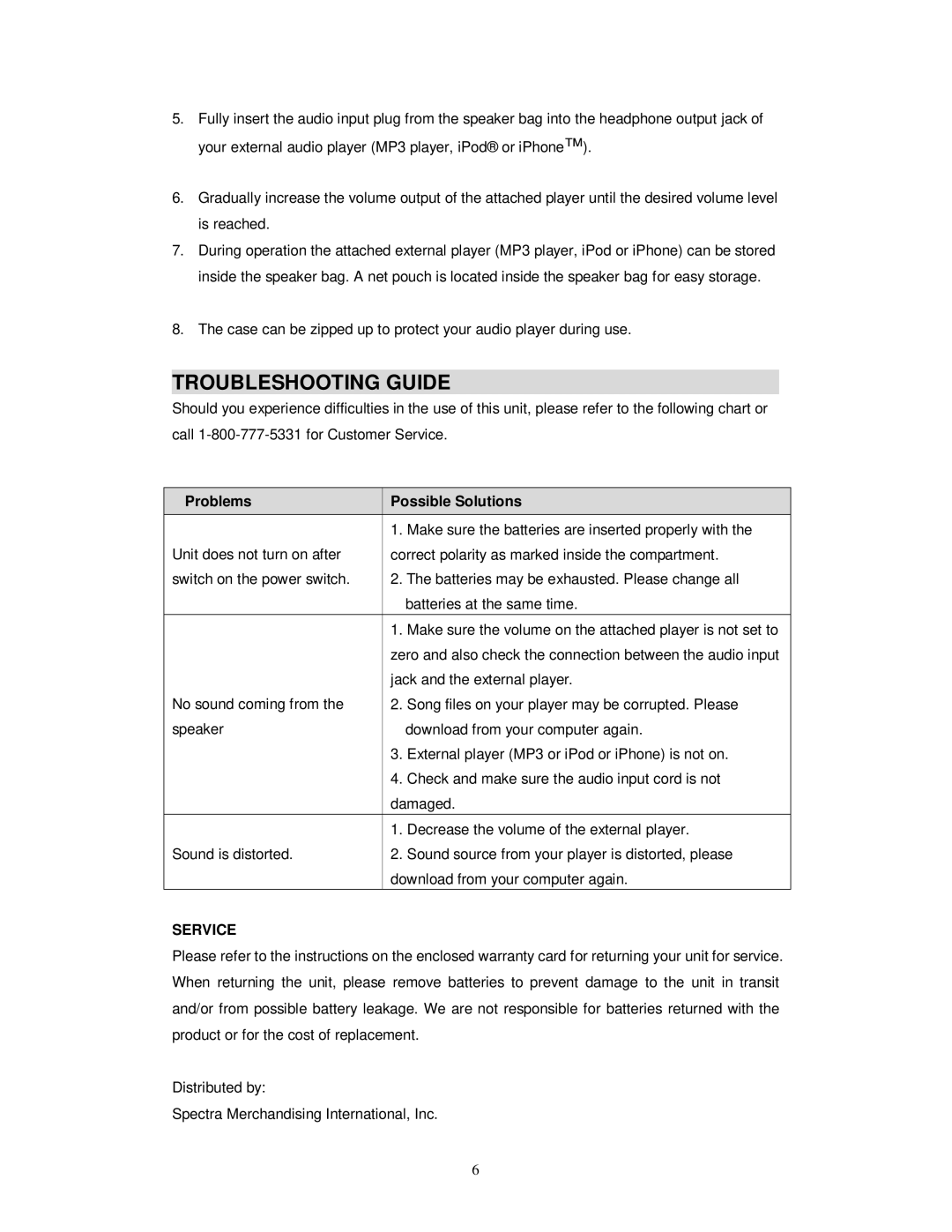 Jensen SMPS-85 user manual Troubleshooting Guide, Problems Possible Solutions 