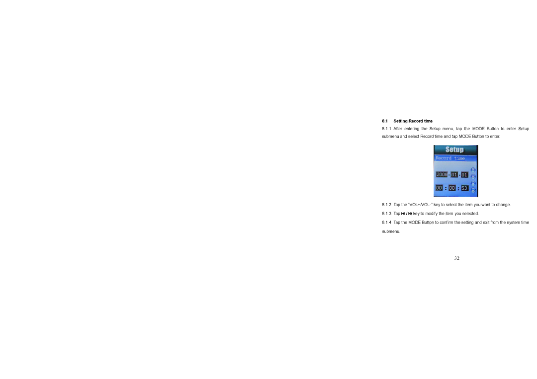 Jensen SMPV-xGBUB, SMPV-2GBUB user manual Setting Record time 