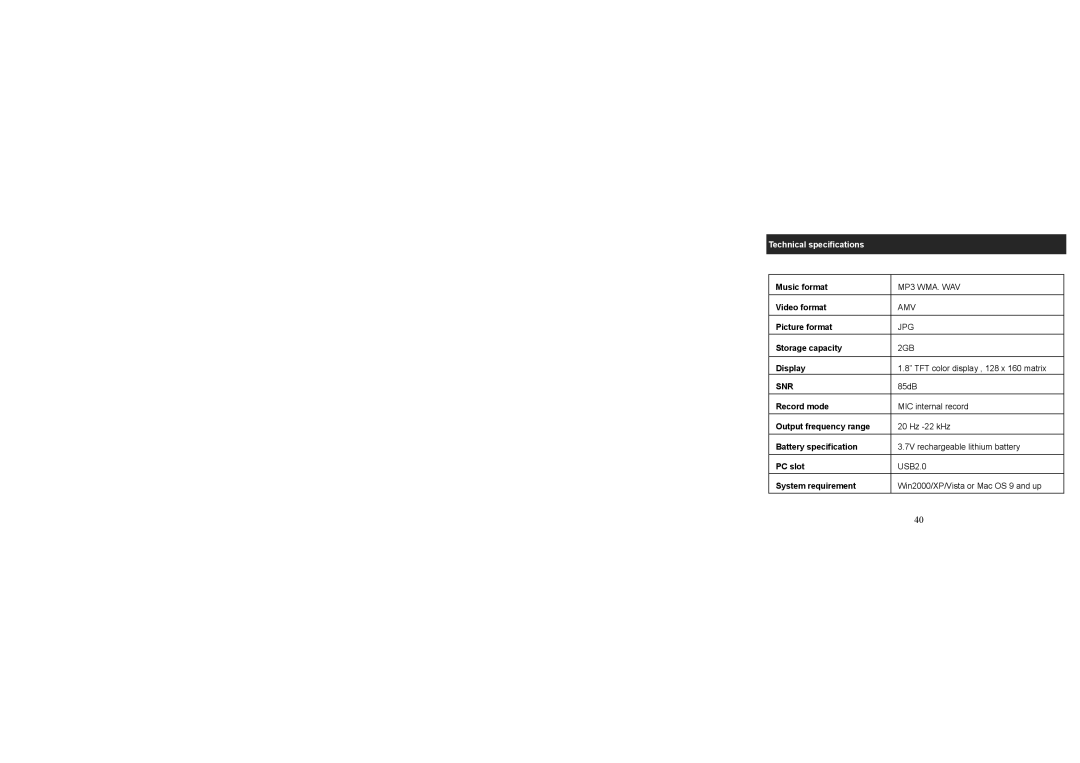 Jensen SMPV-xGBUB, SMPV-2GBUB user manual Technical specifications, Snr 