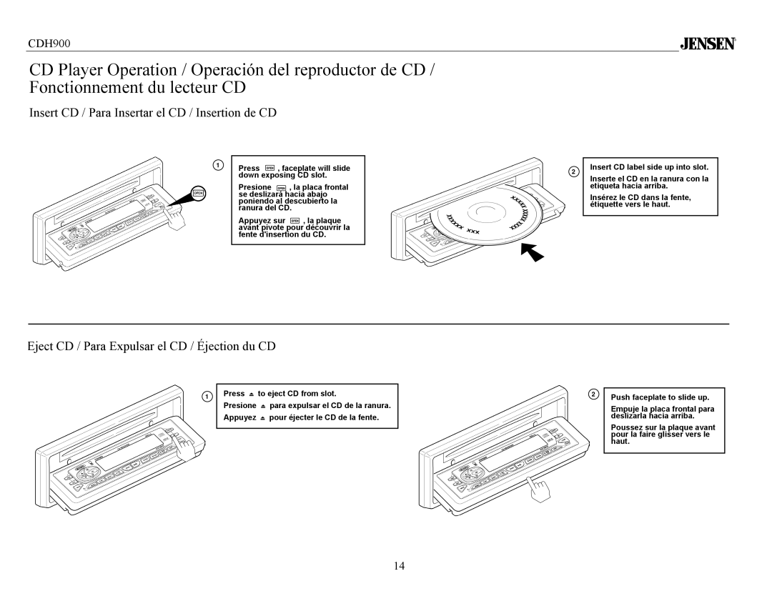 Jensen Tools CDH900 Insert CD / Para Insertar el CD / Insertion de CD, Eject CD / Para Expulsar el CD / Éjection du CD 