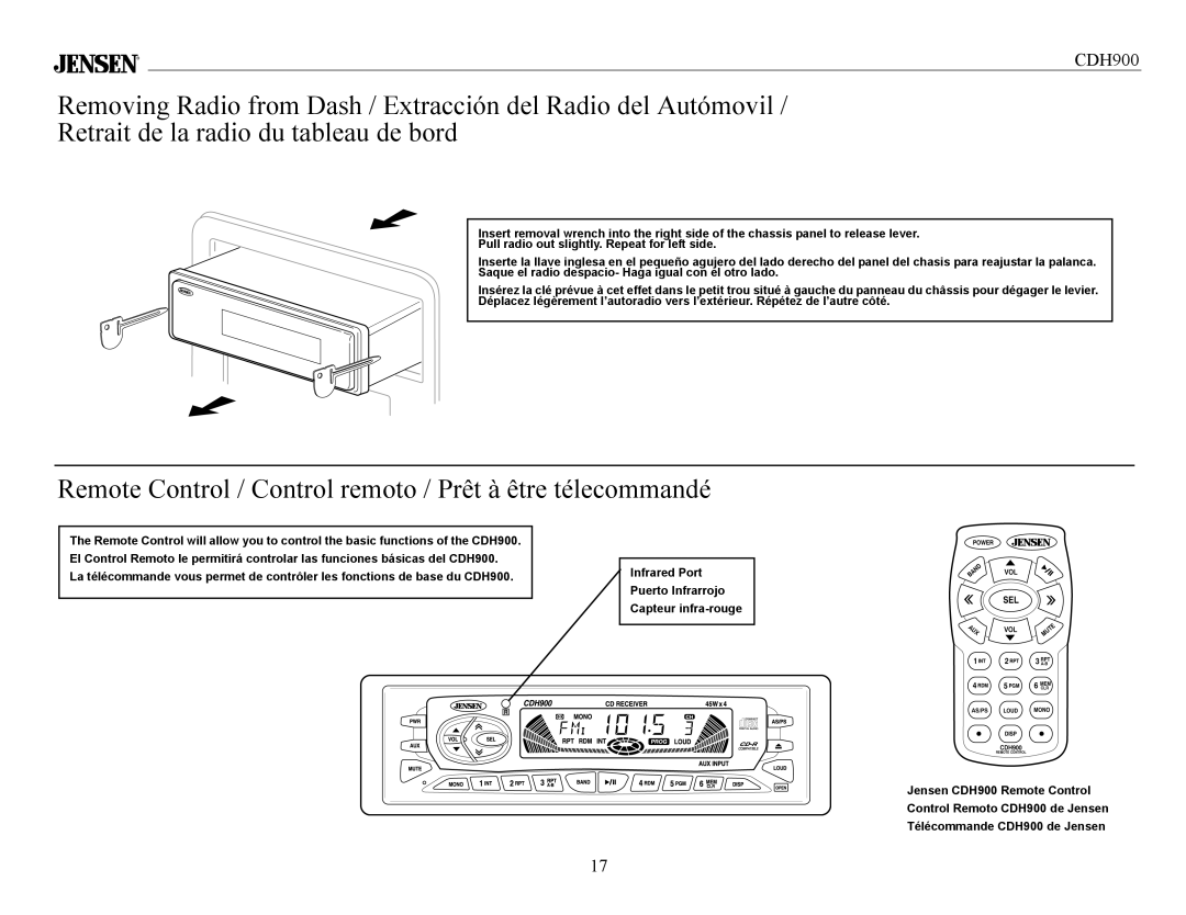 Jensen Tools CDH900 owner manual Remote Control / Control remoto / Prêt à être télecommandé 