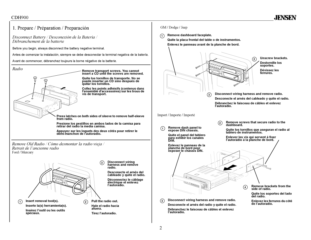 Jensen Tools CDH900 owner manual Prepare / Préparation / Preparación 