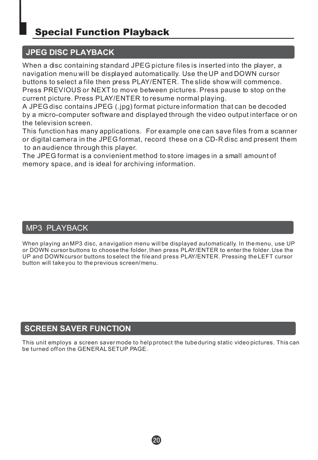 Jensen Tools CV2017J user manual Special Function Playback, Jpeg Disc Playback 