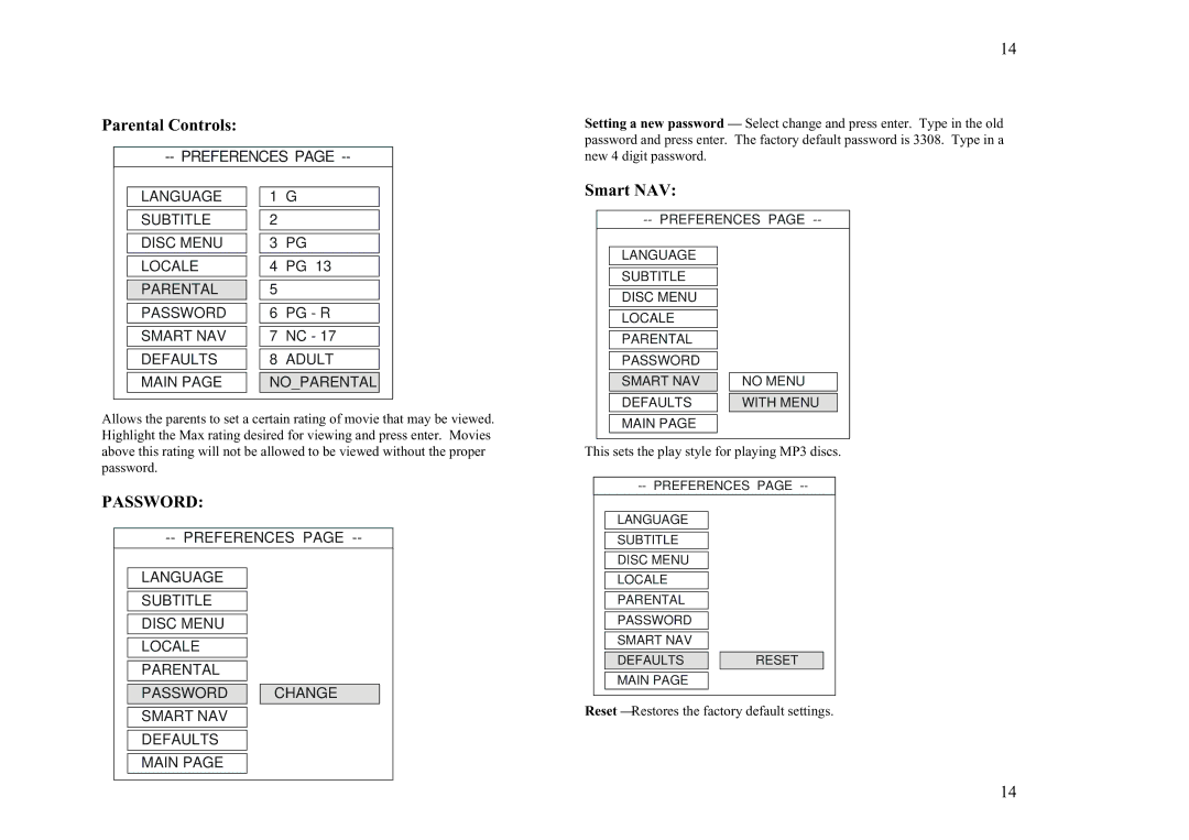 Jensen Tools DV1628 owner manual Parental Controls, Smart NAV 