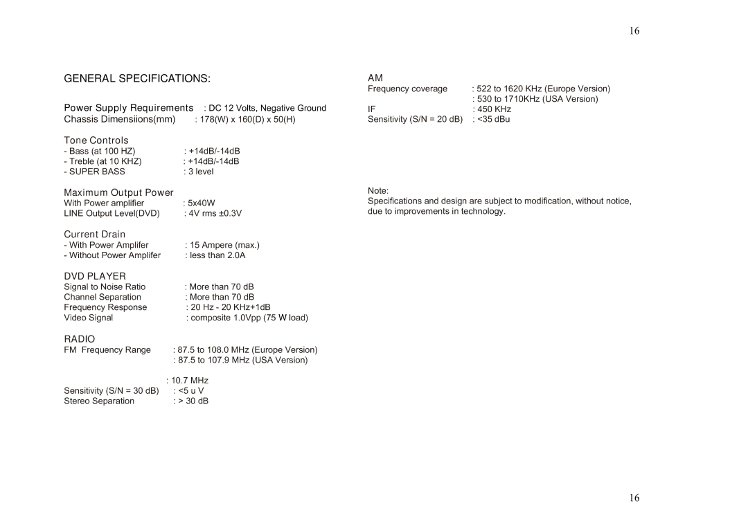 Jensen Tools DV1628 owner manual General Specifications 