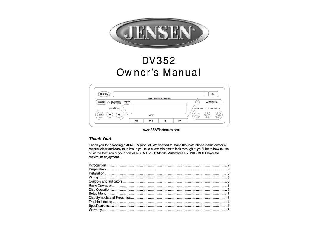 Jensen Tools DV352 owner manual Thank You 