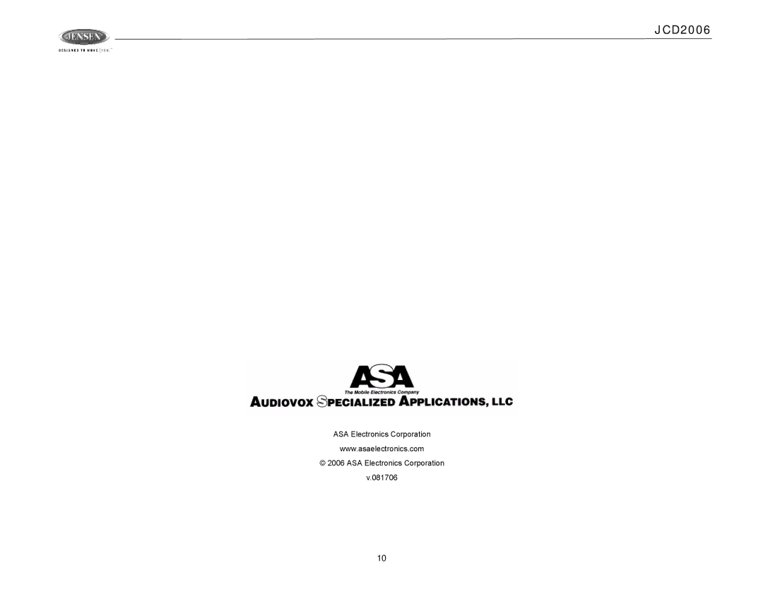 Jensen Tools JCD2006 operation manual ASA Electronics Corporation 081706 