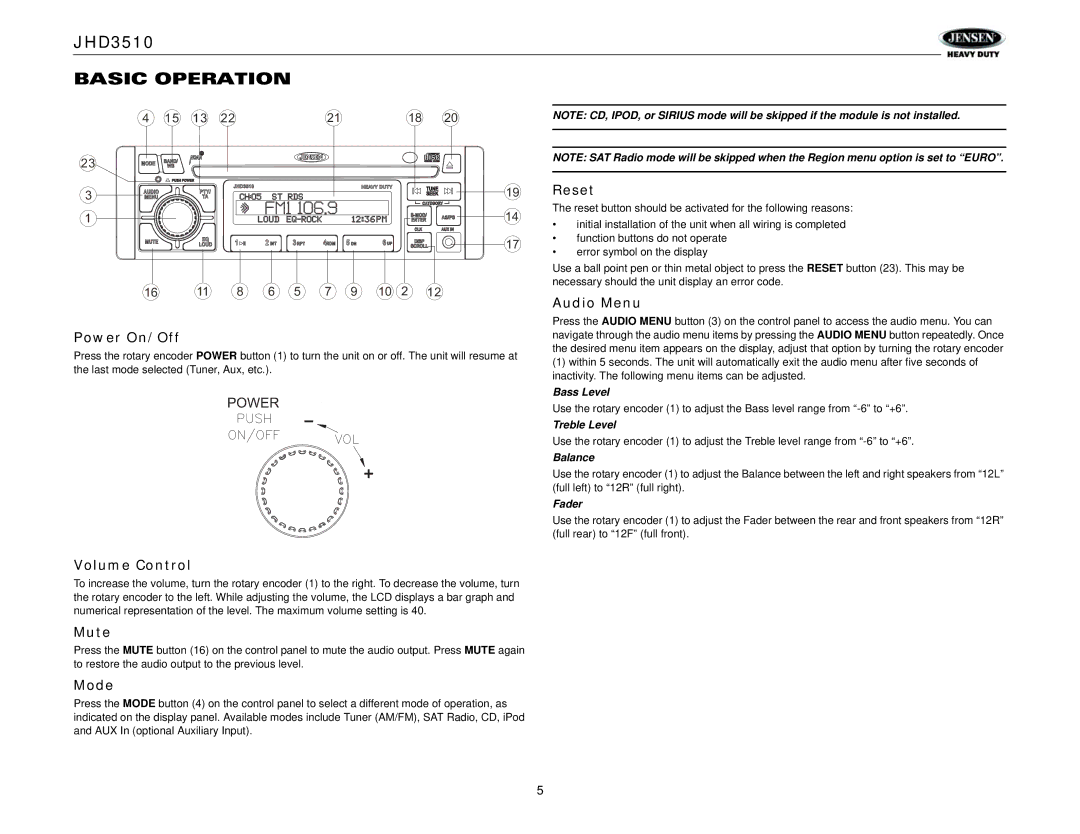 Jensen Tools JHD3510 operation manual Basic Operation 