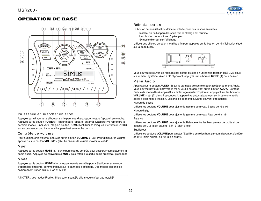 Jensen Tools MSR2007 operation manual Operation DE Base 