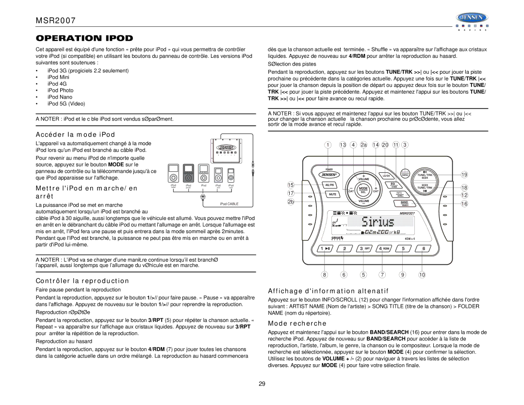 Jensen Tools MSR2007 operation manual Operation Ipod 