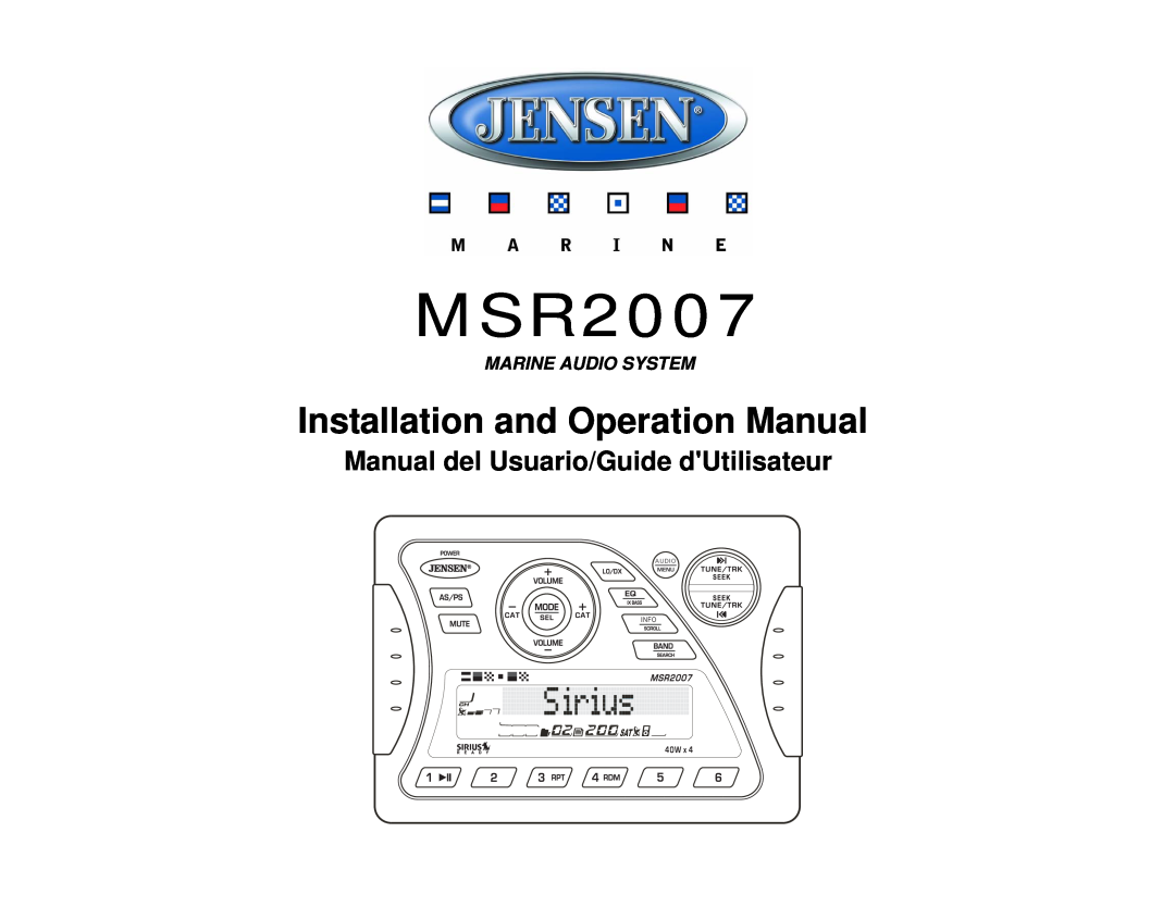 Jensen Tools MSR2007 operation manual Installation and Operation Manual, Manual del Usuario/Guide dUtilisateur, Audio 