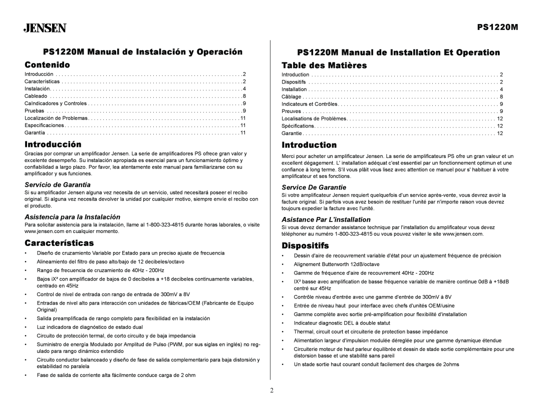 Jensen Tools PS1220M specifications Introducción, Características, Dispositifs, Introduction 