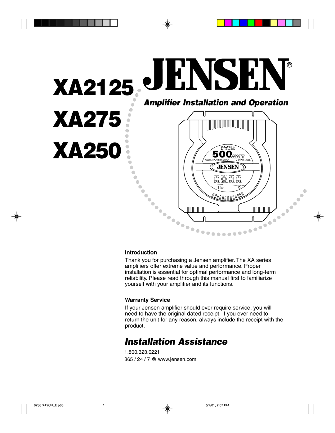 Jensen Tools XA275, XA250 warranty XA2125 