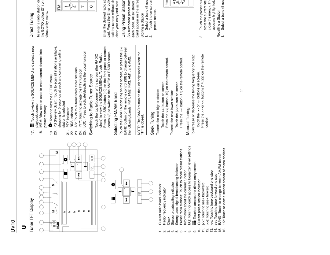 Jensen UV10 instruction manual Tuner Operation 