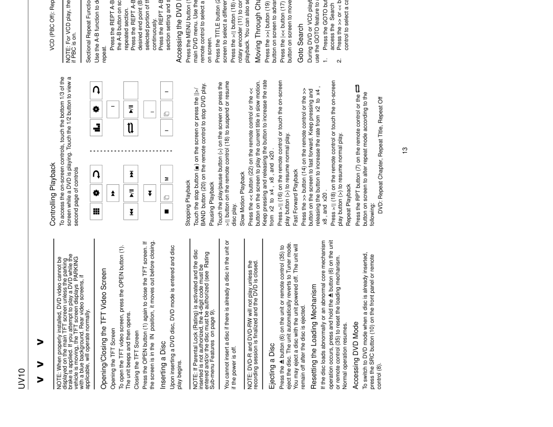 Jensen UV10 instruction manual DVD/VCD Video Operation 