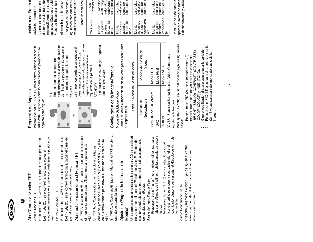 Jensen UV10 instruction manual Cómo Usar EL Monitor TFT 