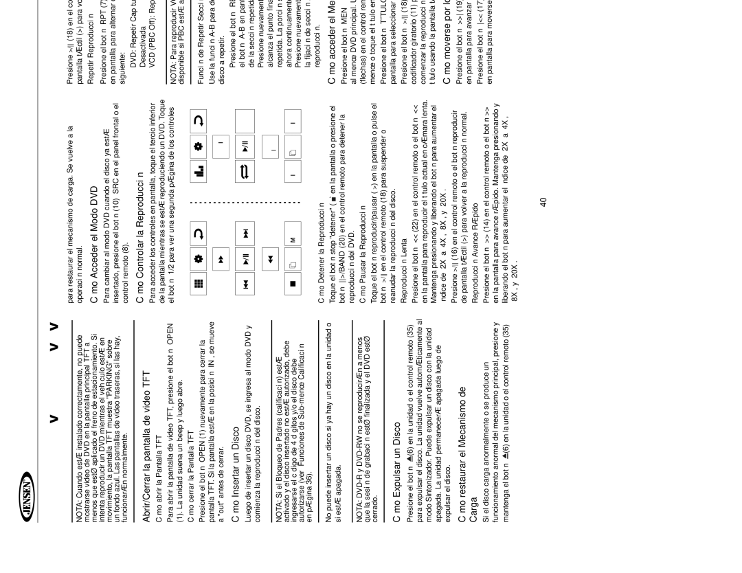 Jensen UV10 instruction manual Operación DE Video DE DVD/VCD 